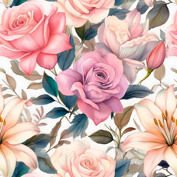 JL25 - TRICOLINE 100% ALGODÃO DIGITAL  -COLEÇÃO WATERCOLOR - ROSAS II