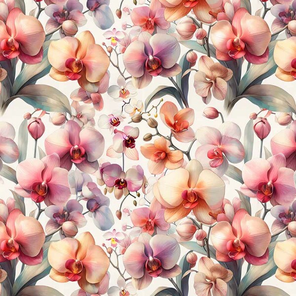 JL25 - TRICOLINE 100% ALGODÃO DIGITAL  -COLEÇÃO WATERCOLOR - ORQUIDEAS