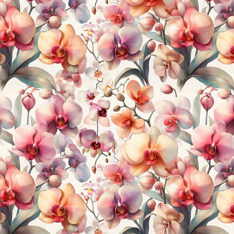 JL25 - TRICOLINE 100% ALGODÃO DIGITAL  -COLEÇÃO WATERCOLOR - ORQUIDEAS