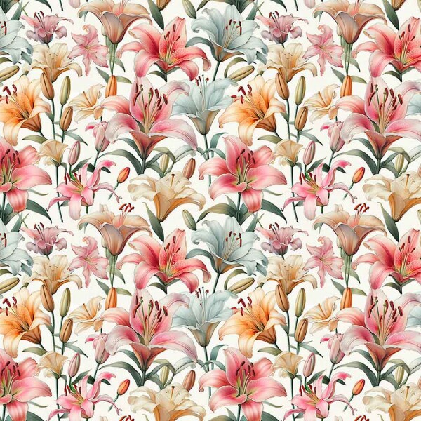 JL25 - TRICOLINE 100% ALGODÃO DIGITAL  -COLEÇÃO WATERCOLOR - LIRIOS