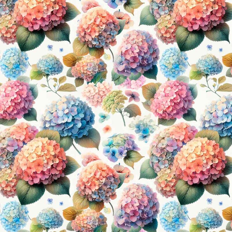 JL25 - TRICOLINE 100% ALGODÃO DIGITAL  -COLEÇÃO WATERCOLOR - HORTENCIAS