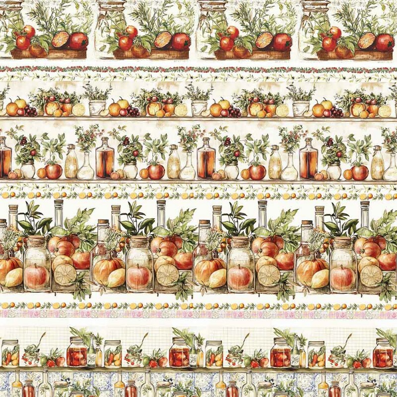 MG25 - TRICOLINE 100% ALGODÃO DIGITAL  -COLEÇÃO VINTAGE KITCHEN - BARRADO 99623/001