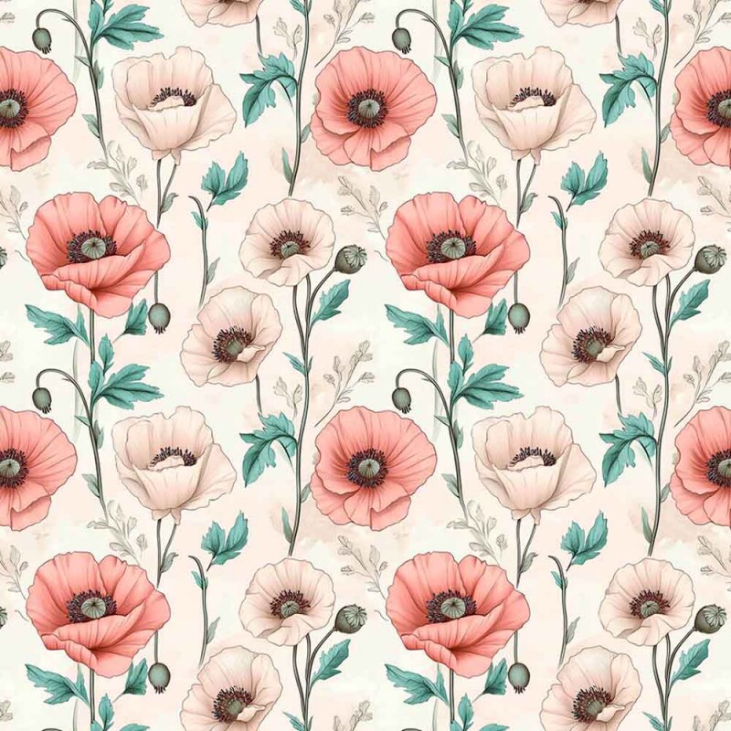 ST25 - TRICOLINE COLEÇÃO MINT POPPIES FLORAL MEDIO - 100% ALGODÃO - 00955/001