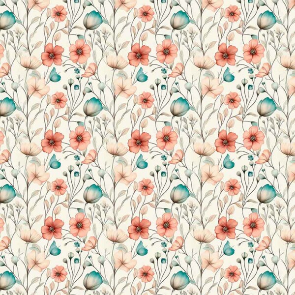 ST25 - TRICOLINE COLEÇÃO MINT POPPIES FLORAL MIUDO - 100% ALGODÃO - 00957/001