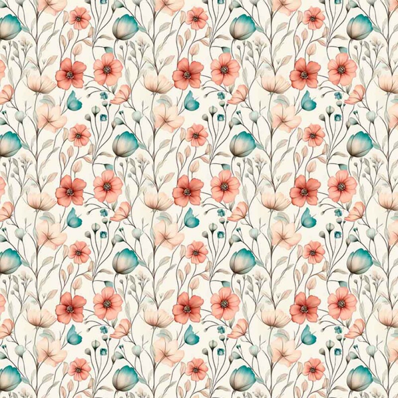 ST25 - TRICOLINE COLEÇÃO MINT POPPIES FLORAL MIUDO - 100% ALGODÃO - 00957/001