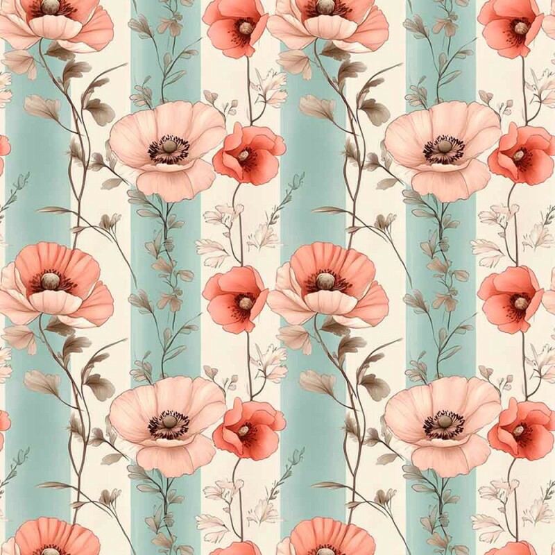 ST25 - TRICOLINE COLEÇÃO MINT POPPIES FLORAL LISTRADO - 100% ALGODÃO - 00953/001