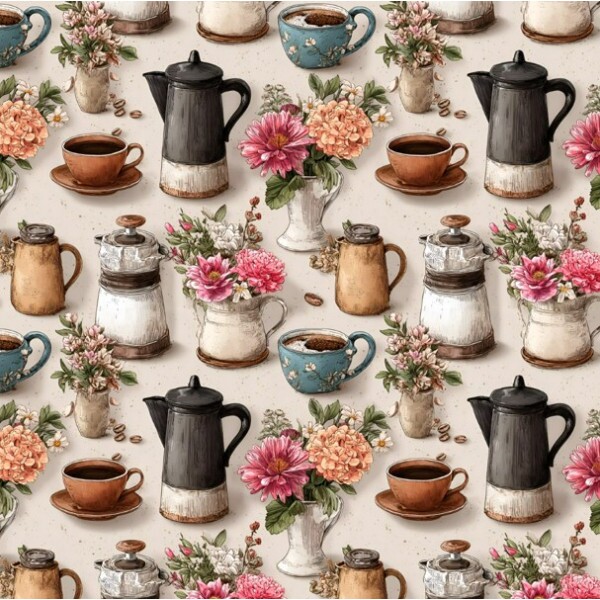 MR26 - TRICOL. COLEÇÃO CAFÉ COM CANELA - BULES E XÍCARAS - 100% ALGODÃO - A1154-001