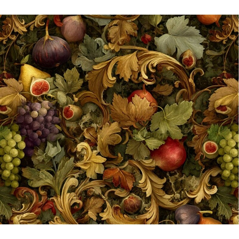 MR26 - SARJA HIDRORREPELENTE - COLEÇÃO BAROQUE - FRUTAS FUNDO ESCURO - 100% ALGODÃO - A1350-001