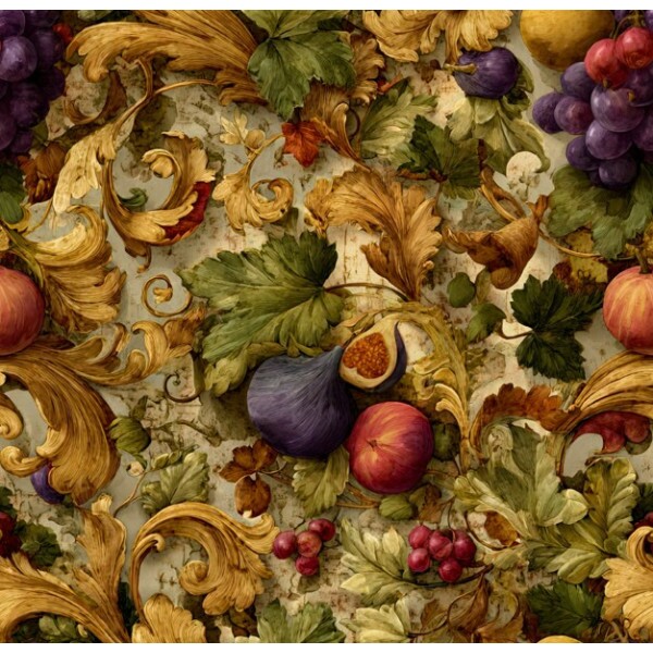 MR26 - TRICOL. COLEÇÃO BAROQUE - FRUTAS FUNDO CLARO - 100% ALGODÃO - A1351-001