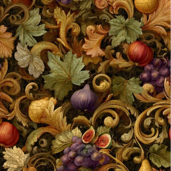 MR26 - TRICOL. COLEÇÃO BAROQUE - FRUTAS FUNDO ESCURO - 100% ALGODÃO - A1352-001