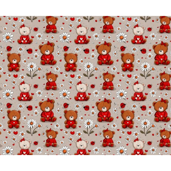 MR26 - TRICOL. COLEÇÃO VALENTINE BEAR - URSO COM FLOR - 100% ALGODÃO - A1536-001