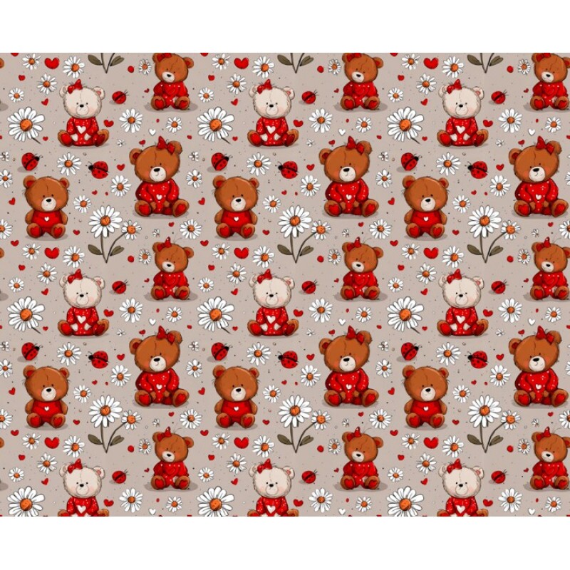 MR26 - TRICOL. COLEÇÃO VALENTINE BEAR - URSO COM FLOR - 100% ALGODÃO - A1536-001