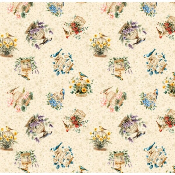 MR26 - TRICOL. COLEÇÃO CEU DE PASSARINHOS - GAIOLAS - 100% ALGODÃO - A1805-001