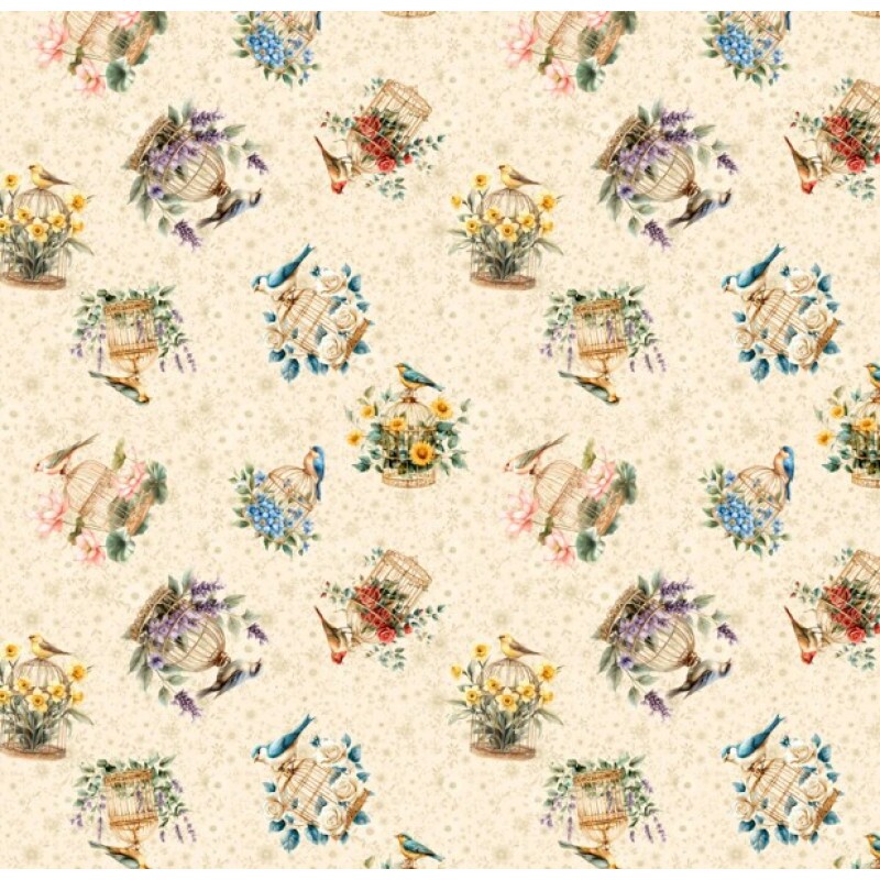 MR26 - TRICOL. COLEÇÃO CEU DE PASSARINHOS - GAIOLAS - 100% ALGODÃO - A1805-001