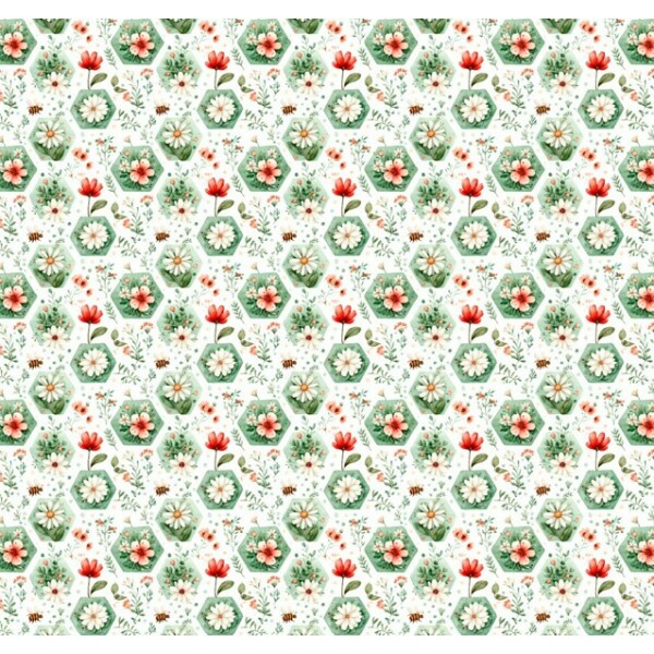 MR26 - TRICOL. COLEÇÃO CUTE GIRLS - FLORAL EM HEXAGONO - 100% ALGODÃO - A2064-001