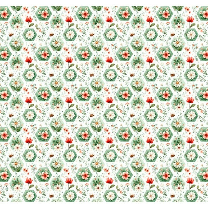 MR26 - TRICOL. COLEÇÃO CUTE GIRLS - FLORAL EM HEXAGONO - 100% ALGODÃO - A2064-001