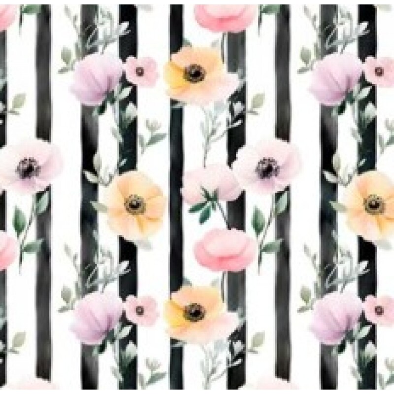 OT25 - TRICOL. COLEÇÃO BLACK BIRD - FLORES COM LISTRAS -100% ALGODÃO 01900/001