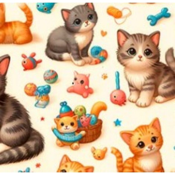 OT25 - TRICOL. COLEÇÃO CATS - GATOS E BRINQUEDOS - 100% ALGODÃO 02228/001