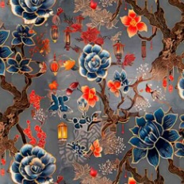 OT25 - TRICOL. COLEÇÃO TESOUROS DO ORIENTE - FLORAL AZUL- 100% ALGODÃO 03266/001