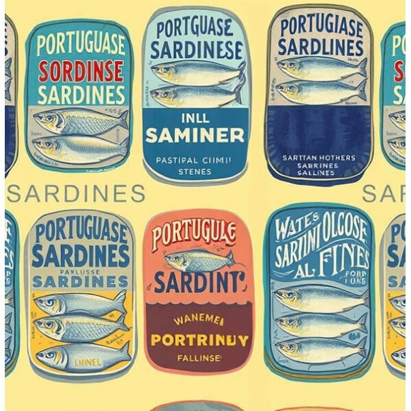 NV25 - TRICOLINE -  COLEÇÃO SARDINHAS - LATAS SARDINHAS FUNDO AMARELO -  100% ALGODÃO - A0248-001
