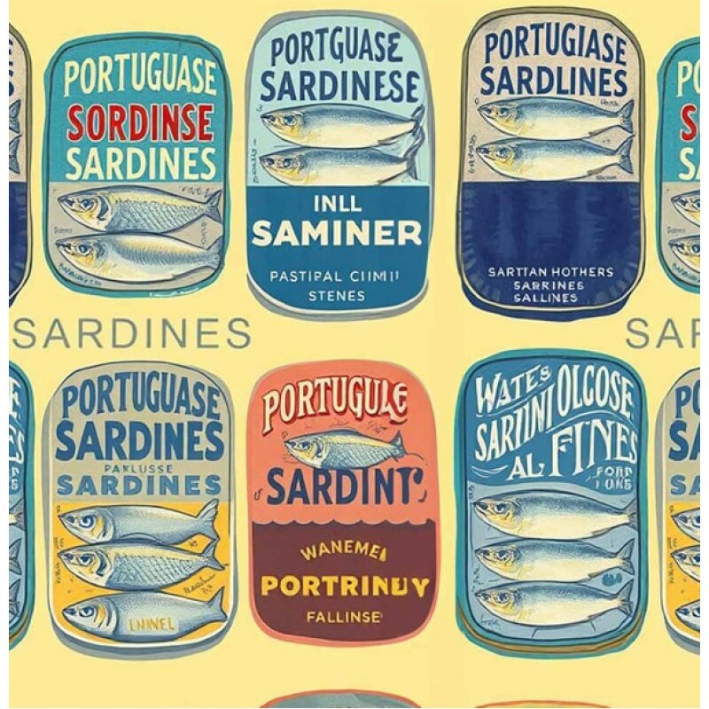 NV25 - TRICOLINE -  COLEÇÃO SARDINHAS - LATAS SARDINHAS FUNDO AMARELO -  100% ALGODÃO - A0248-001