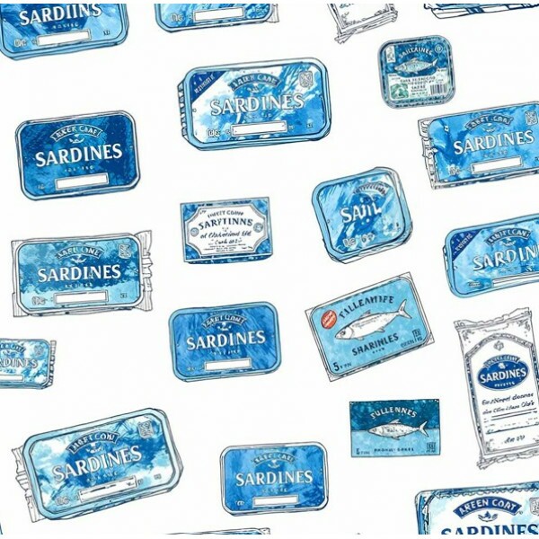 NV25 - TRICOLINE -  COLEÇÃO SARDINHAS - LATAS DE SARDINHAS AZUIS -  100% ALGODÃO - A0251-001