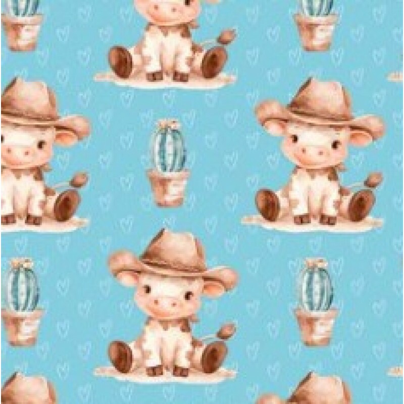 OT25 - TRICOL. COLEÇÃO COUNTRY INFANTIL - VAQUINHA FUNDO AZUL - 100% ALGODÃO 03077/001