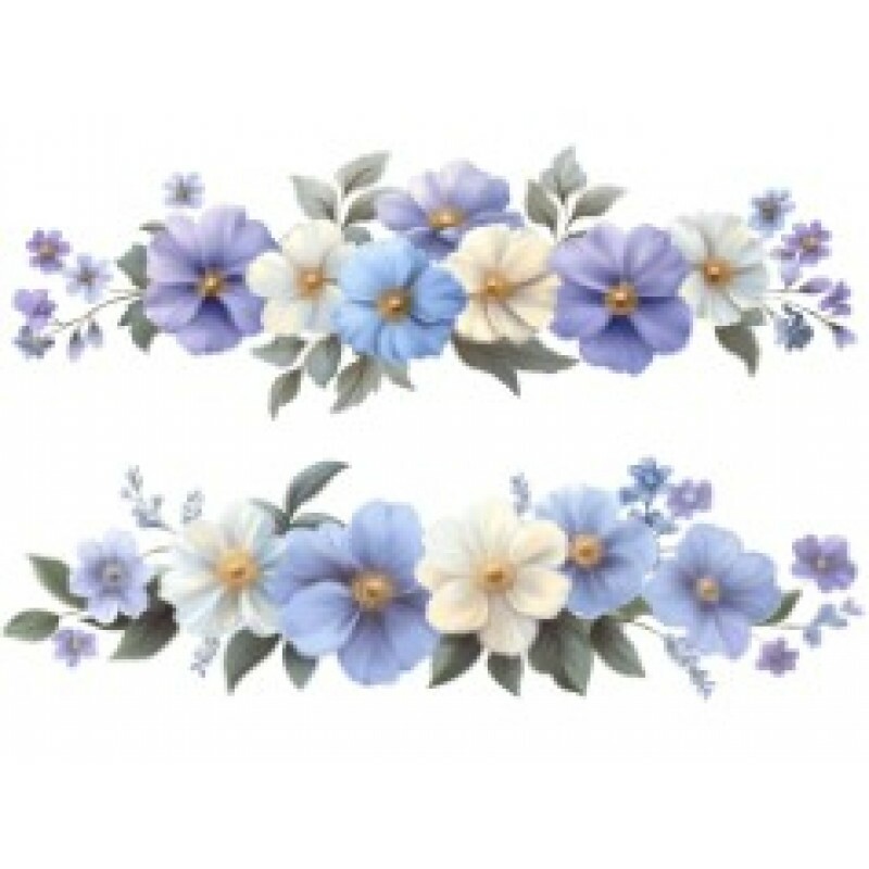 TRANSFER TEXTIL PASSE E CRIE - BARRADO DE FLORES AZUIS E BRANCAS