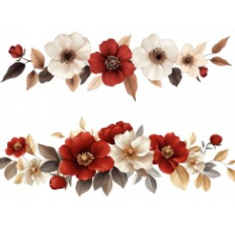 TRANSFER TEXTIL PASSE E CRIE  - BARRADO DE FLORES VERMELHAS E BRANCAS