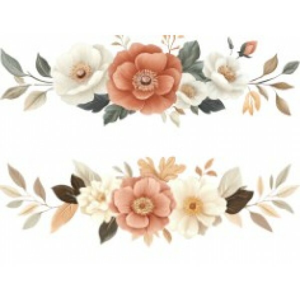 TRANSFER TEXTIL PASSE E CRIE - BARRADO DE FLORES ROSE E BRANCAS