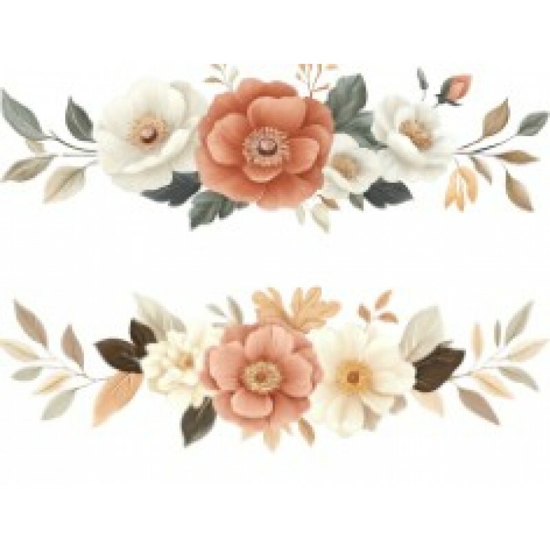 TRANSFER TEXTIL PASSE E CRIE - BARRADO DE FLORES ROSE E BRANCAS