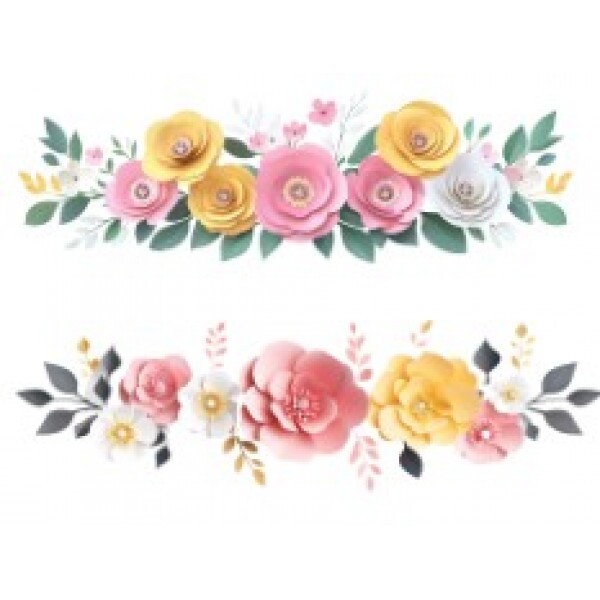 TRANSFER TEXTIL PASSE E CRIE - BARRADO DE FLORES ROSAS E AMARELAS