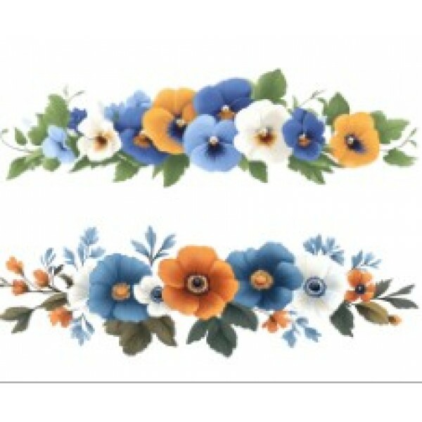 TRANSFER TEXTIL PASSE E CRIE - BARRADO DE FLORES AZUIS E AMARELAS