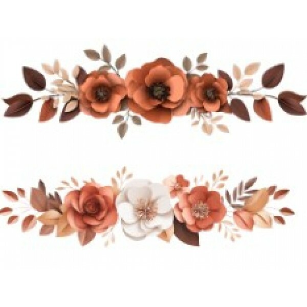 TRANSFER TEXTIL PASSE E CRIE - BARRADO DE FLORES TERRACOTA E BRANCAS II