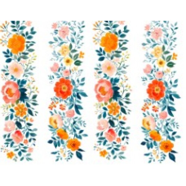 TRANSFER TEXTIL PASSE E CRIE - 4 BARRADOS NA HORIZONTAL FLORES LILAS