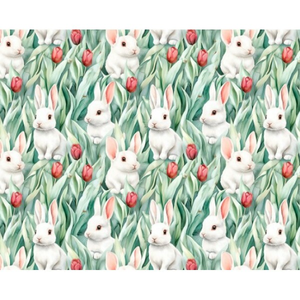 DZ25 - TRICOL. COLEÇÃO PASCOA 2026 - COELHOS COM TULIPAS ROSAS - 100% ALGODÃO 04168-001