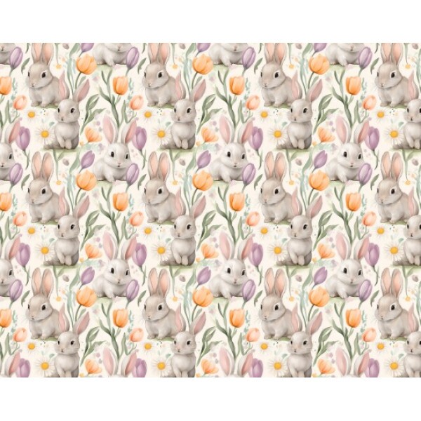 DZ25 - TRICOL. COLEÇÃO PASCOA 2026 - COELHOS COM TULIPAS - 100% ALGODÃO 04167-001