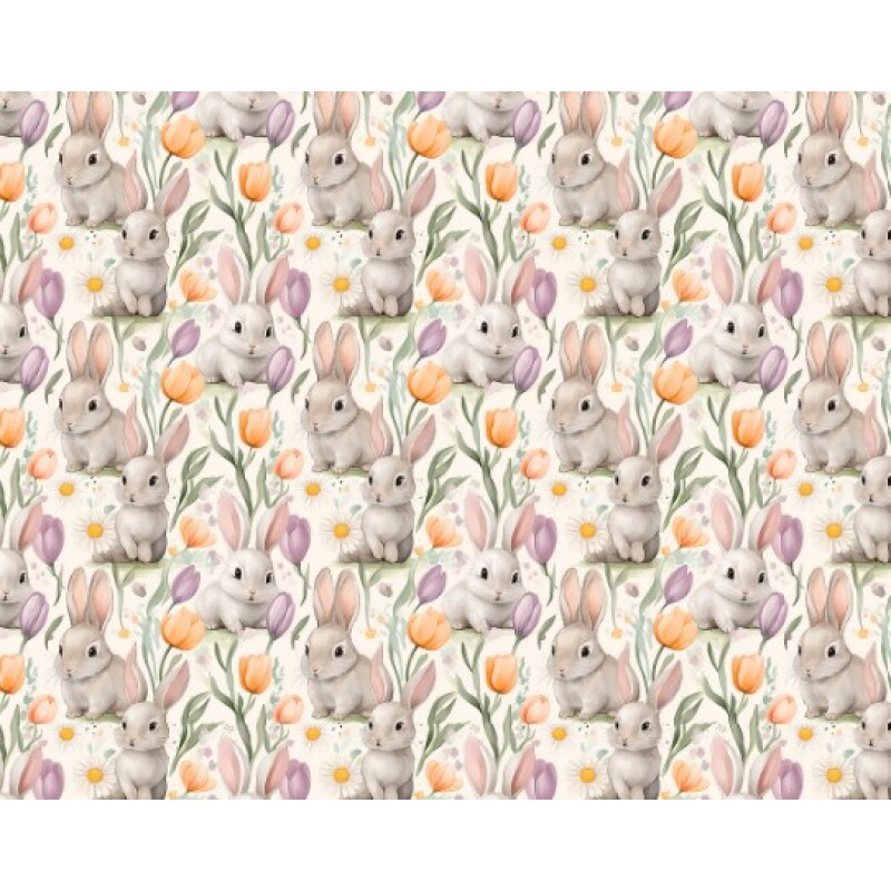 DZ25 - TRICOL. COLEÇÃO PASCOA 2026 - COELHOS COM TULIPAS - 100% ALGODÃO 04167-001