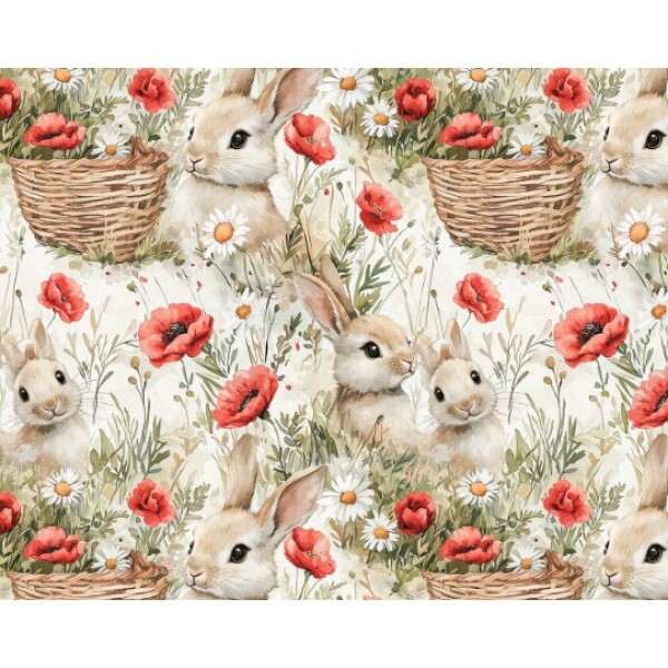 DZ25 - TRICOL. COLEÇÃO PASCOA 2026 - COELHOS E CESTAS DE FLORES - 100% ALGODÃO 04173-001