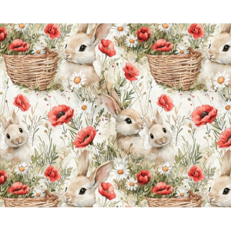 DZ25 - TRICOL. COLEÇÃO PASCOA 2026 - COELHOS E CESTAS DE FLORES - 100% ALGODÃO 04173-001