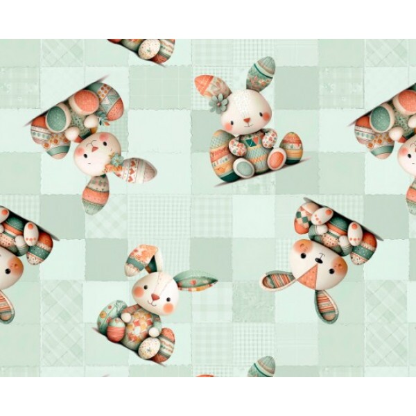 DZ25 - TRICOL. COLEÇÃO PASCOA 2026 - COELHOS FUNDO VERDE - 100% ALGODÃO 04970-001