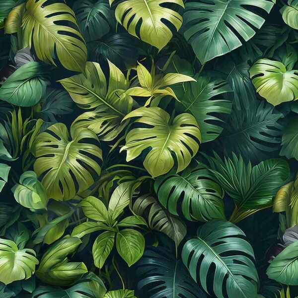 BS - SARJA DIGITAL HIDRORREPELENTE - FOLHAGEM FUNDO ESCURO - 100% ALGODÃO 01874/001