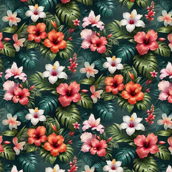 BS - TRICOL. COLEÇÃO TROPICAL - HIBISCO FUNDO ESCURO - 100% ALGODÃO 01880/001