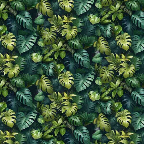 BS - TRICOL. COLEÇÃO TROPICAL - FOLHAGEM FUNDO ESCURO - 100% ALGODÃO 01878/001