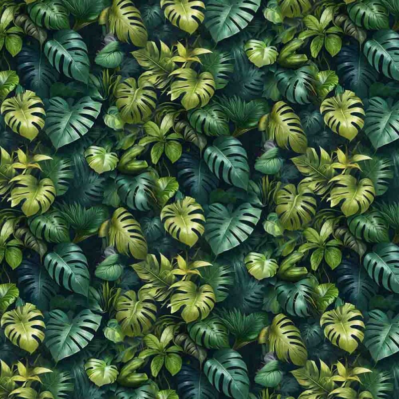 BS - TRICOL. COLEÇÃO TROPICAL - FOLHAGEM FUNDO ESCURO - 100% ALGODÃO 01878/001