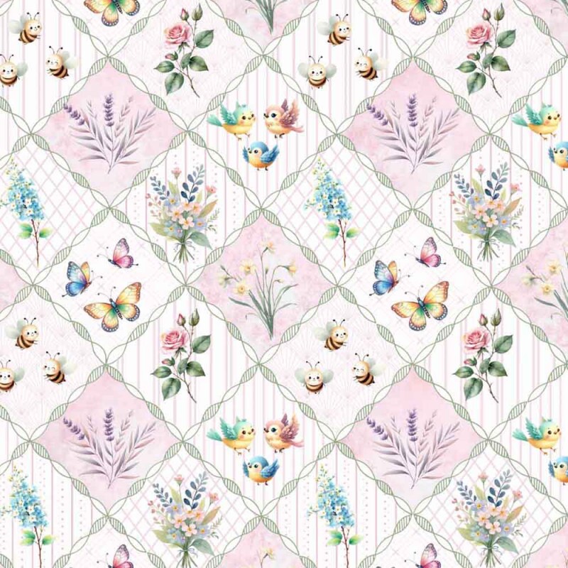 BS - TRICOL. COLEÇÃO PROVENCE BABY - TRELIÇAS FLORES E ANIMAIS 100% ALGODÃO 02012/001