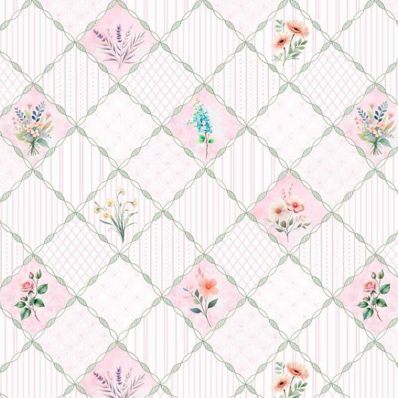 BS - TRICOL. COLEÇÃO PROVENCE BABY - TRELIÇAS FLORES - 100% ALGODÃO  02014/001